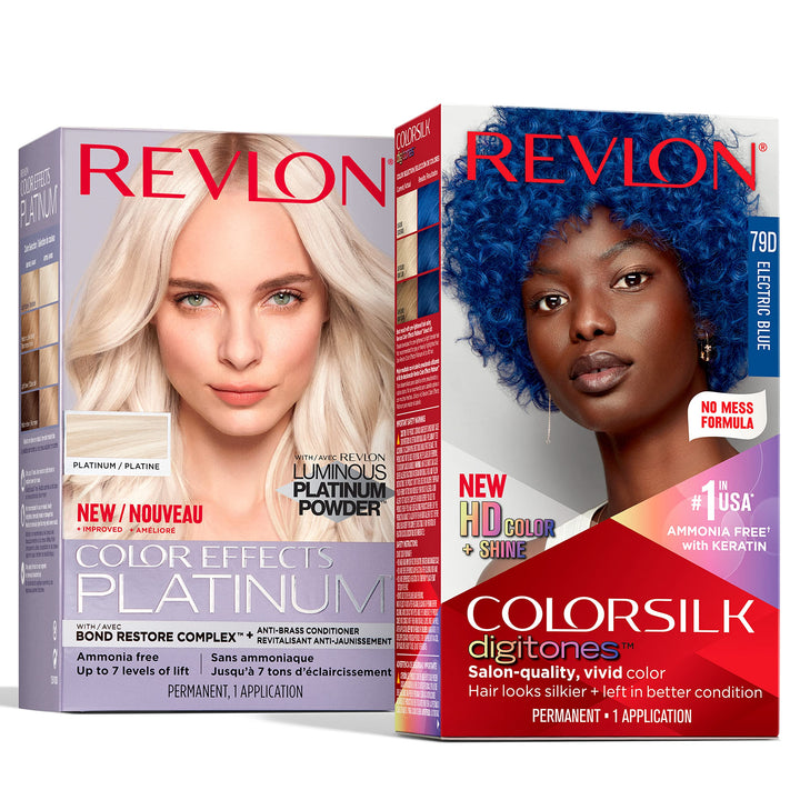 Bundle of Revlon Permanent Hair Color Colorsilk Digitones with Keratin, 79D Electric Blue (Pack of 1) + Permanent Hair Color by Revlon, Color Effects Highlighting Kit, 60 Platinum, 8 Oz, (Pack of 1)