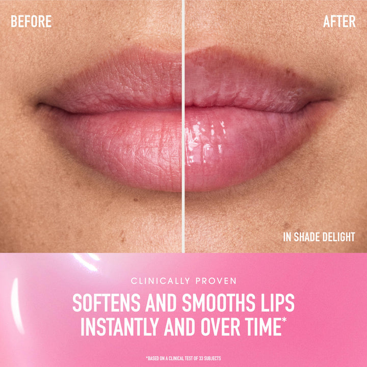 bareMinerals Nourishing Lip Oil, Ultra-Hydrating, Non-Sticky & High-Shine, Clean & Vegan Formula with 9 Botanical Oils & Hyaluronic Acid for Soft, Smooth Lips, Delight