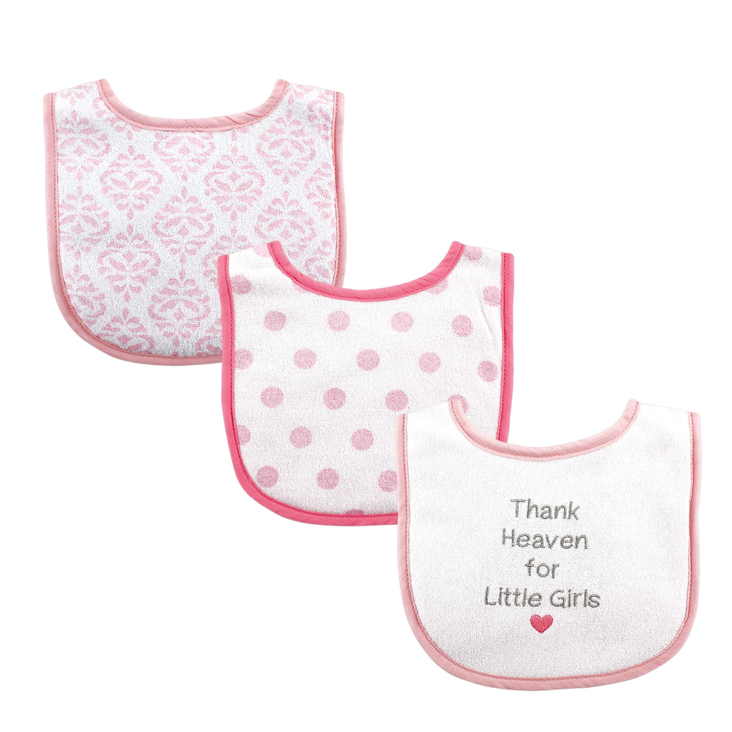 Luvable Friends Unisex Baby Cotton Drooler Bibs with Fiber Filling, Girl Thank Heaven 3-Pack, One Size