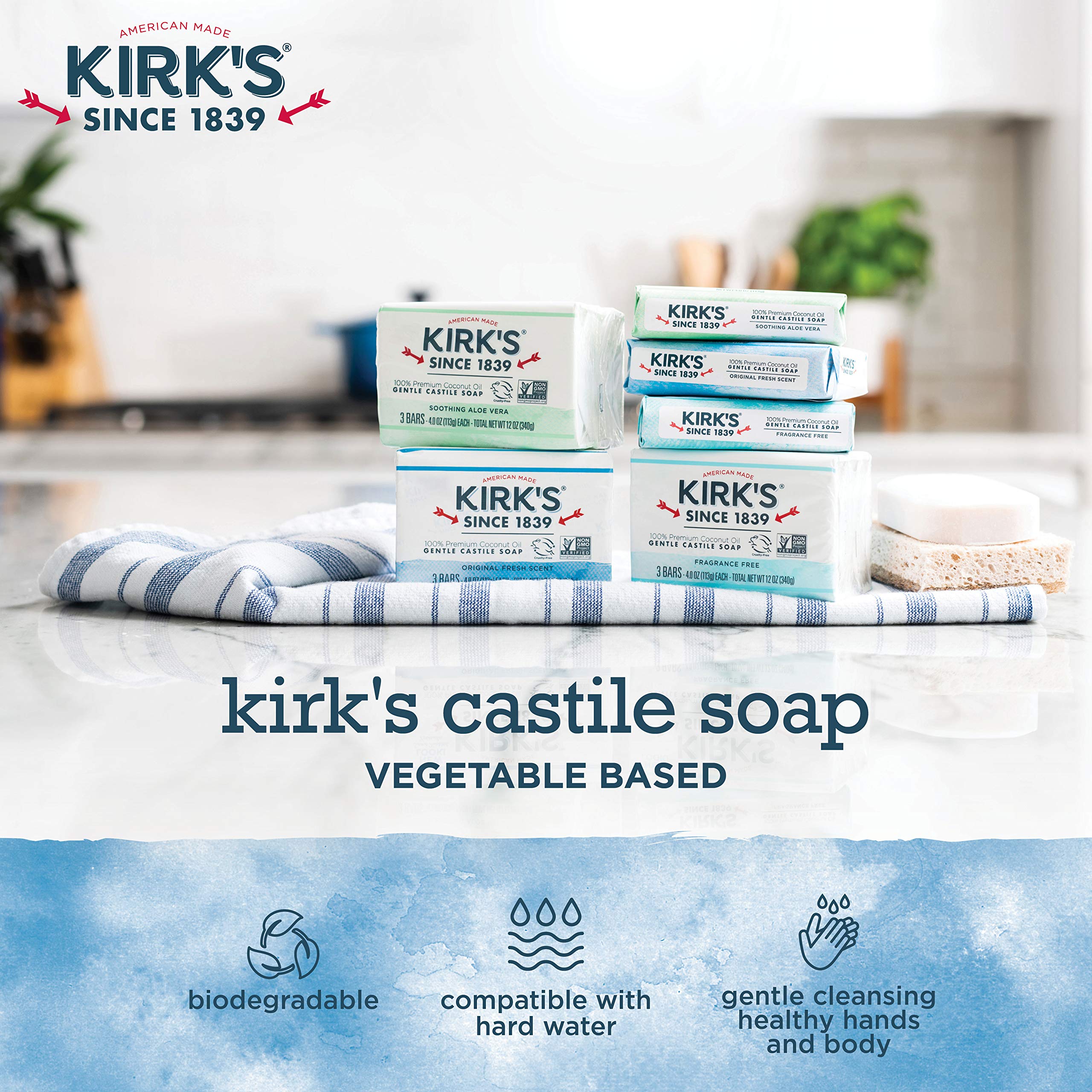Kirk's Original Coco Castile Bar Soap Original Fresh Scent 4 Ounces (Pack of 24)