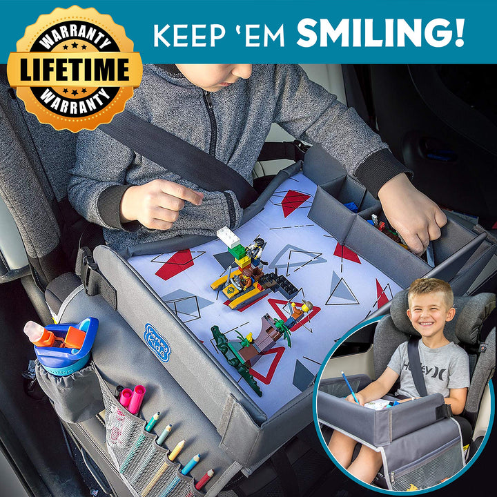 Kenley Kids Travel Tray, Toddler Car Seat Lap Tray, Road Trip Essentials Activity Table (Blue/Gray)