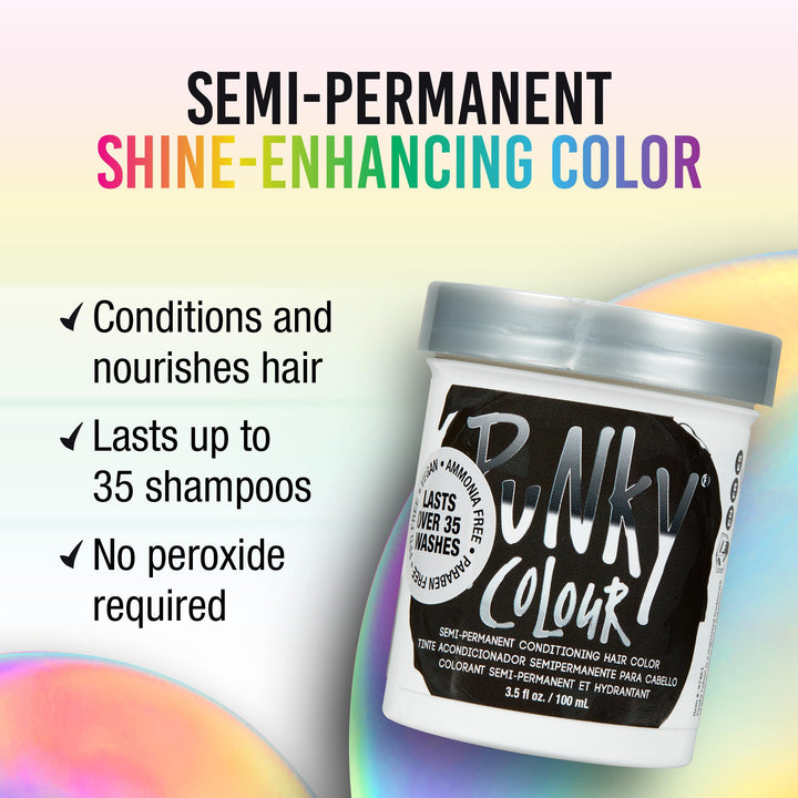 Punky Ebony Semi Permanent Conditioning Hair Color, Non-Damaging Hair Dye, Vegan, PPD and Paraben Free, Transforms to Vibrant Hair Color, Easy To Use and Apply Hair Tint, lasts up to 35 washes, 3.5oz