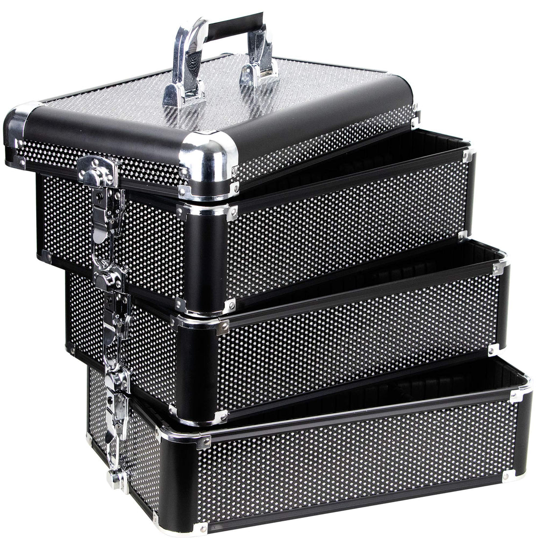 Ver Beauty 5-in-1 professional rolling aluminum cosmetic makeup artist train case organizer trays with dividers large drawers extra lid mirror, Black krystal (VT007-42), 1.0 Count