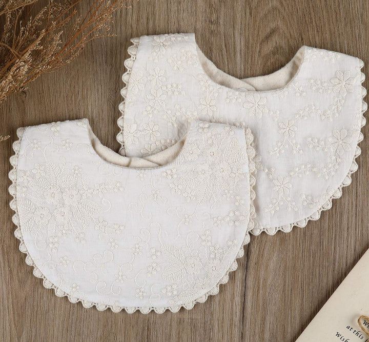 GZMM Baby Bib For Girls,Reversible Waterproof Handmade Natural Cotton Baby Drool Bib 0-12 months 2 Pack (off-white color, 0-12 months)