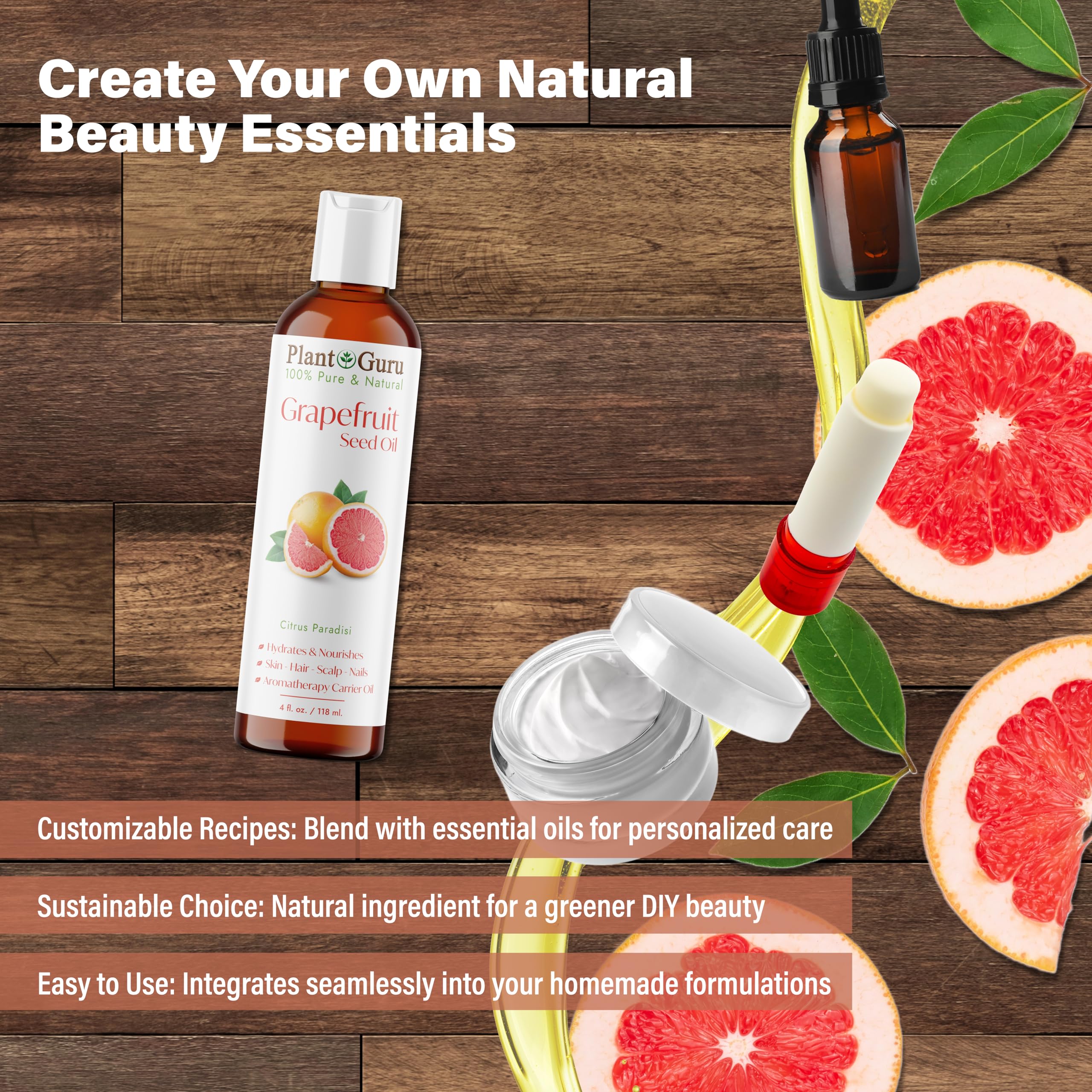 Grapefruit Seed Oil 4 fl. oz. Cold Pressed 100% Pure & Natural Carrier – Skin, Face, Body & Hair Growth Moisturizer. Great for DIY Creams, Lotions, and Lip Balms