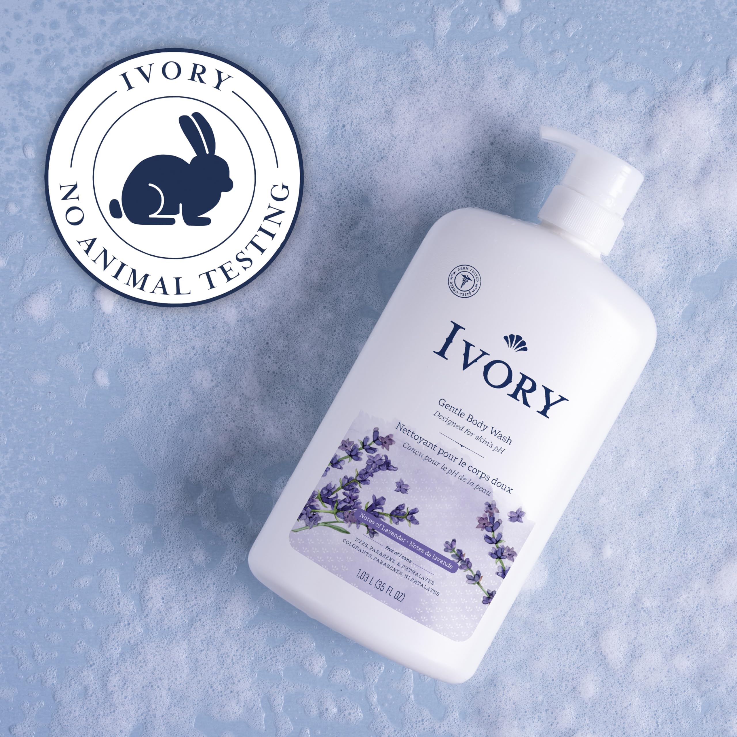 Ivory Body Wash, Designed for the Whole Family, Gentle Formula, Free of Dyes Heavy Perfumes Parabens Phthalates & Silicones, Lavender Scent, 35 oz
