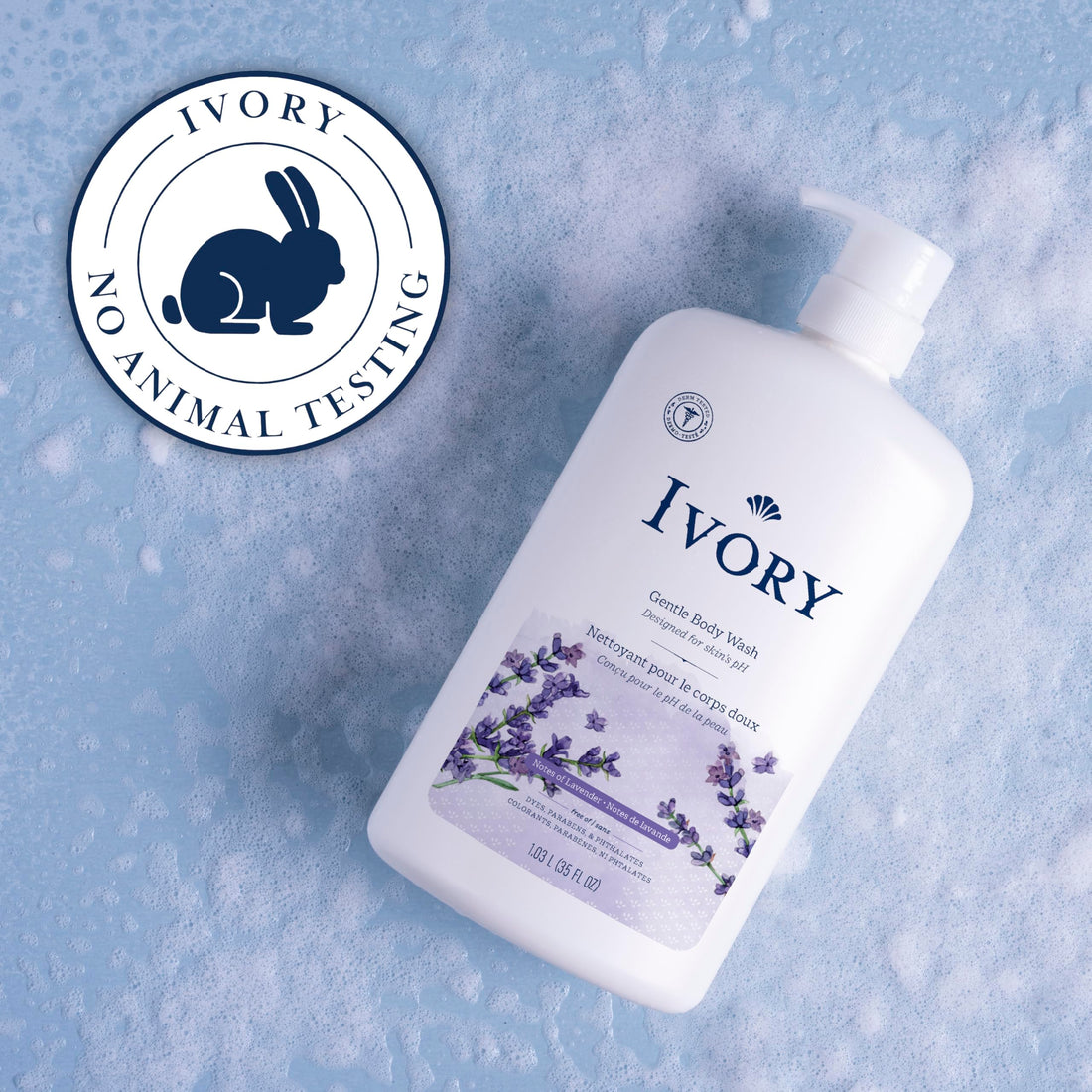 Ivory Body Wash, Designed for the Whole Family, Gentle Formula, Free of Dyes Heavy Perfumes Parabens Phthalates & Silicones, Lavender Scent, 35 oz