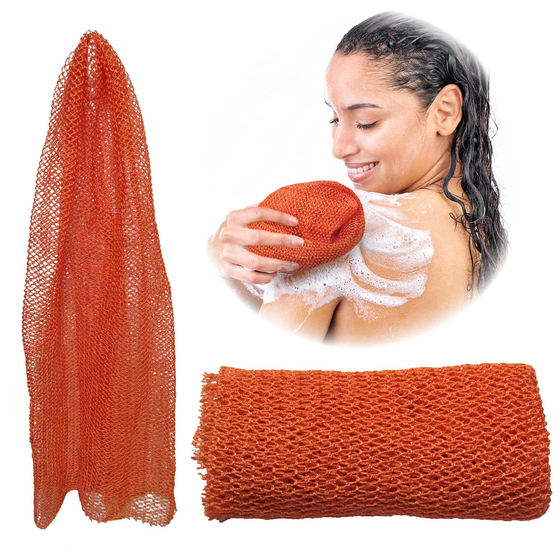 Adeton African Net Sponge, Exfoliating Body Scrubber, Body Exfoliator, Long Net Sponge, 17 Colors, Sapo, Shower Bath Accessories, Back Foot Scalp Scrub, Flat Dead Skin Remover Body Wash (Peach)