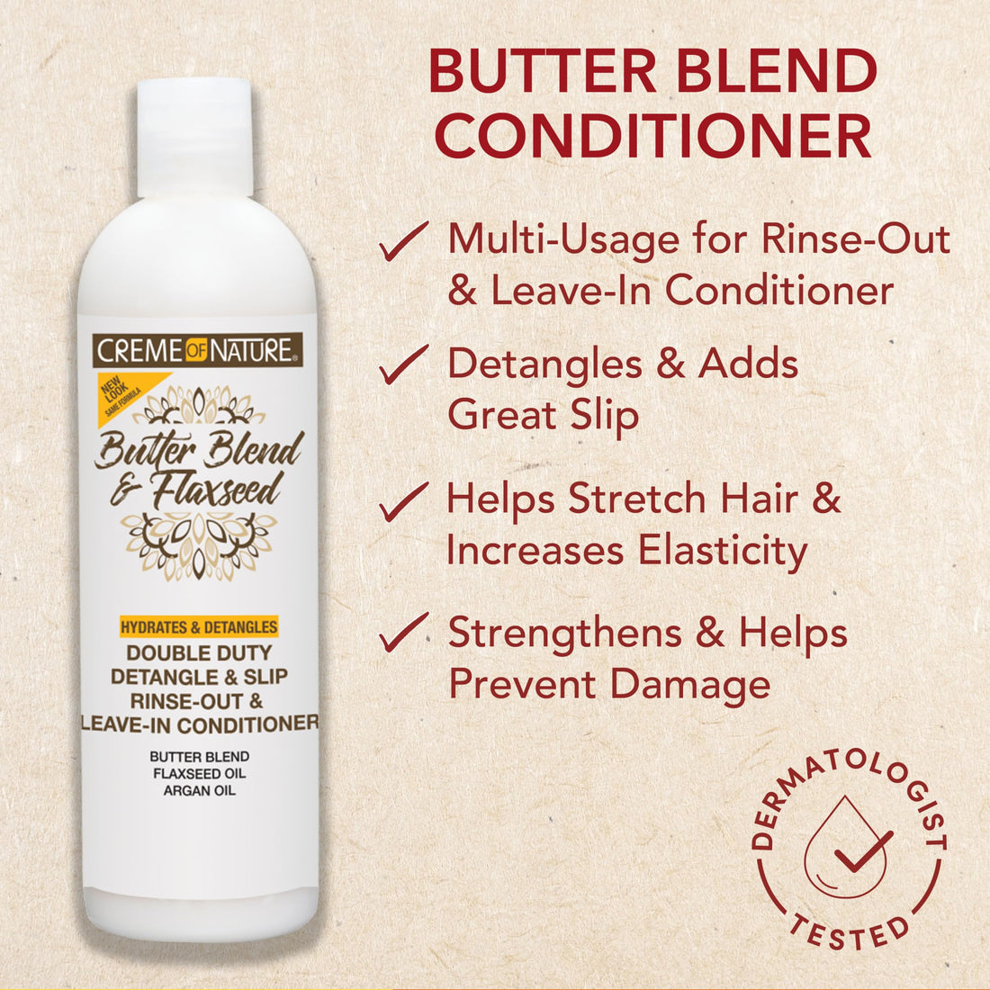 Creme of Nature, Leave In Conditioner, Butter Blend, Argan Oil, Flaxseed Oil, Rinse-Out, Leave-In, 12 Oz