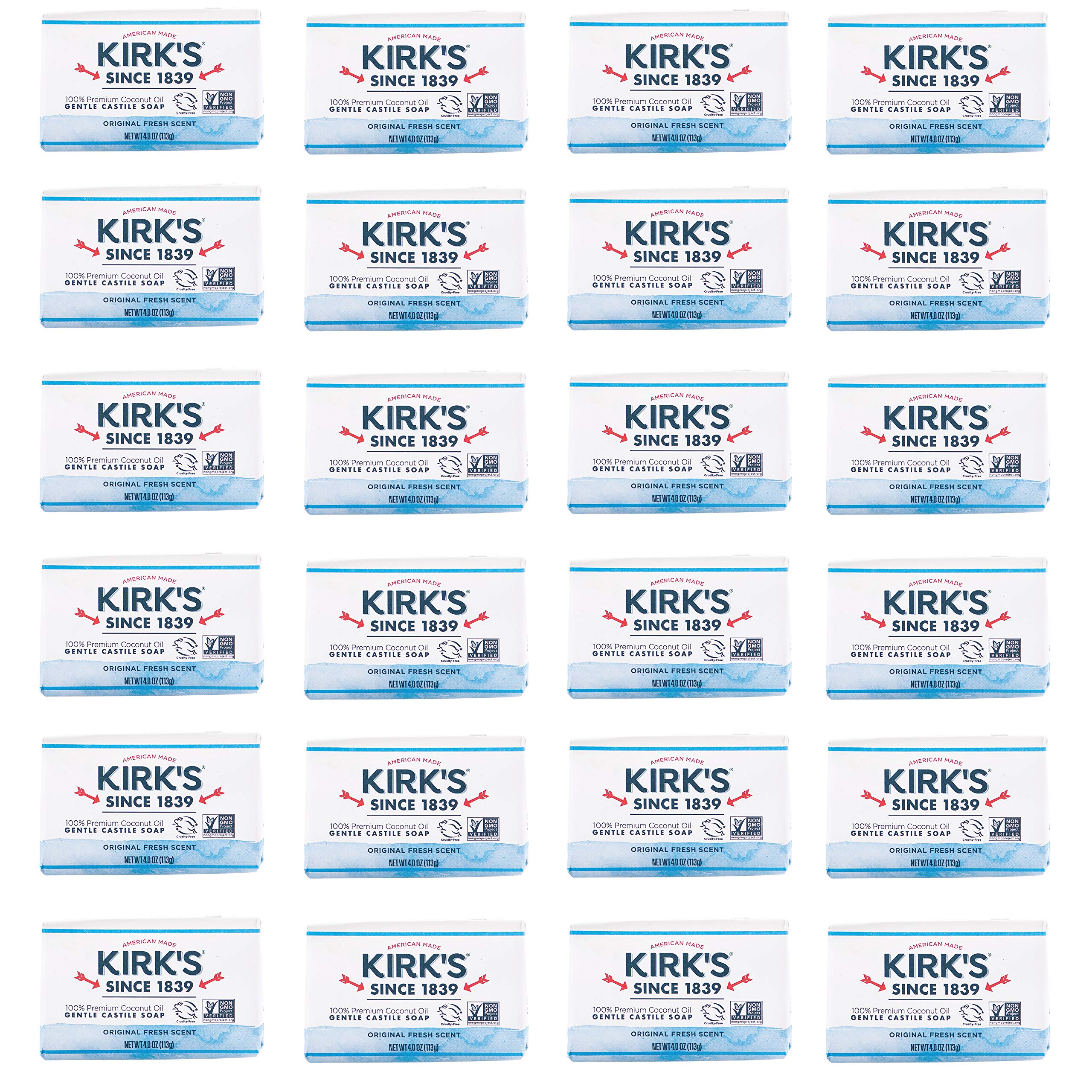 Kirk's Original Coco Castile Bar Soap Original Fresh Scent 4 Ounces (Pack of 24)