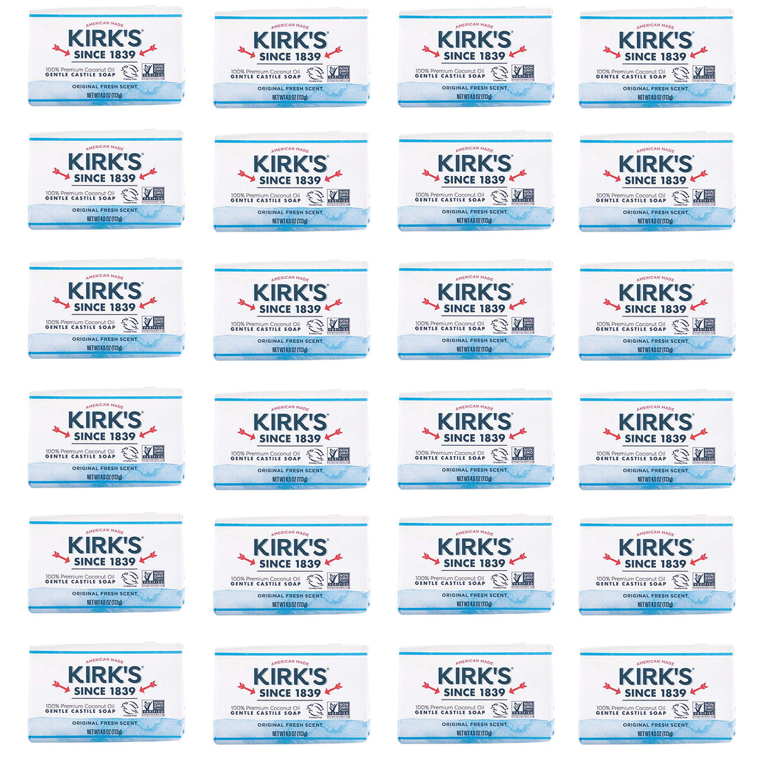 Kirk's Original Coco Castile Bar Soap Original Fresh Scent 4 Ounces (Pack of 24)