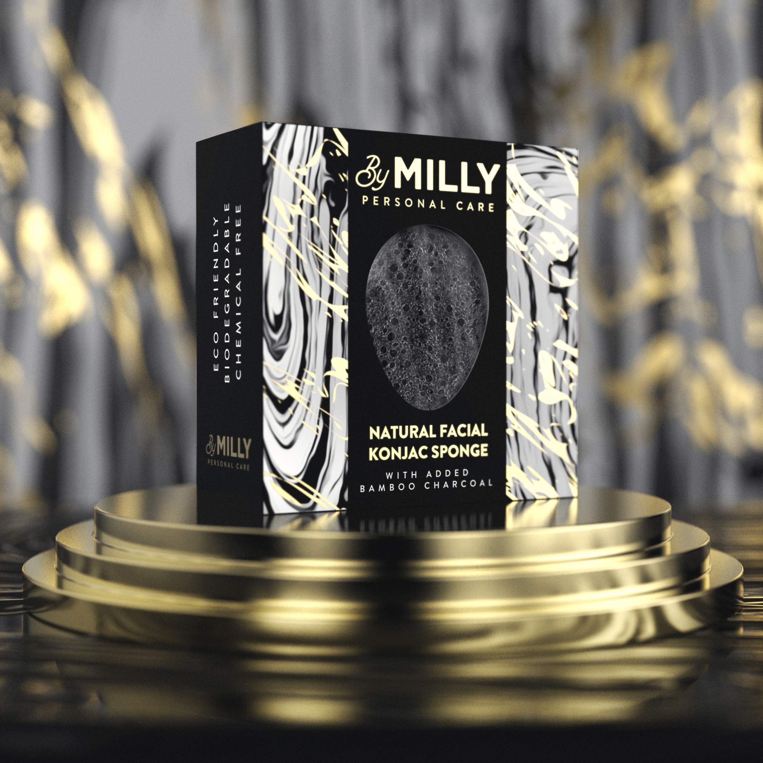 Konjac Sponge | 100% Natural Facial Sponge with Activated Bamboo Charcoal | Gentle Exfoliator for All Skin Types | Eco-Friendly and Biodegradable