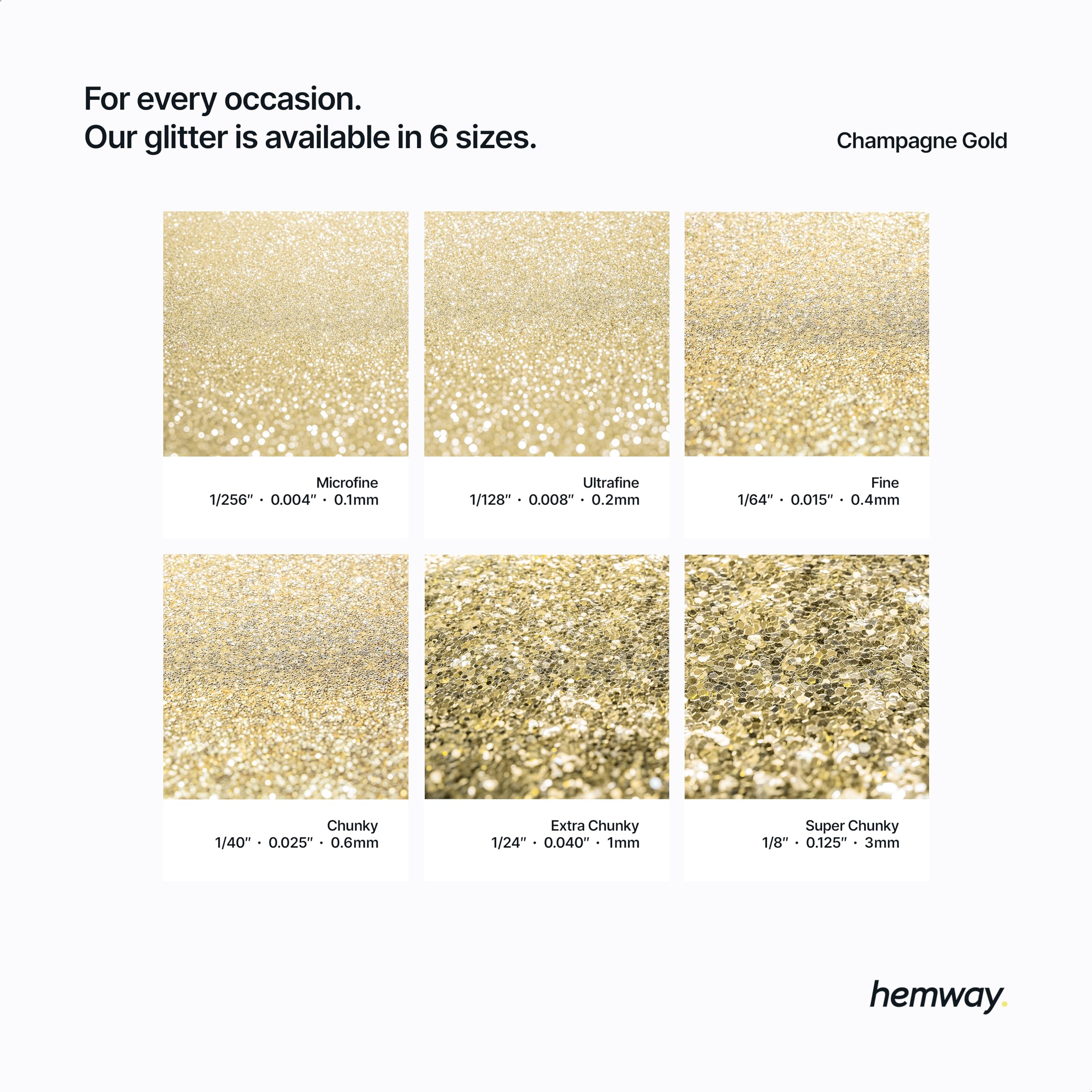Hemway Premium Ultra Sparkle Glitter Multi Purpose Metallic Flake for Arts Crafts Nails Cosmetics Resin Festival Face Hair - Champagne Gold - Ultrafine (1/128 0.008 0.2mm) 100g / 3.5oz