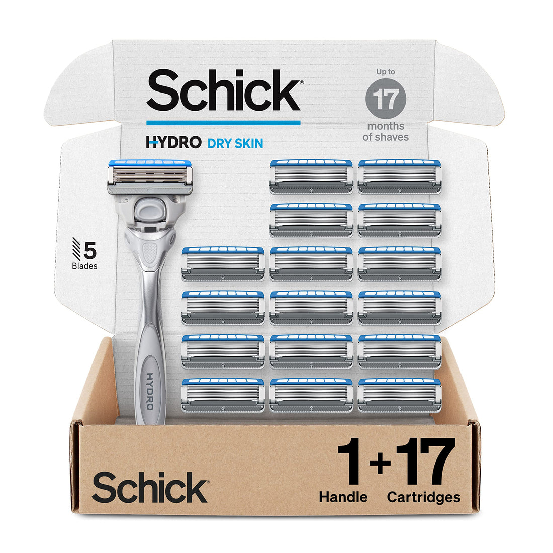 Schick Hydro 5 Sense Hydrate Razors for Men With 1 Razor Handle and 17 Razor Blades Refills