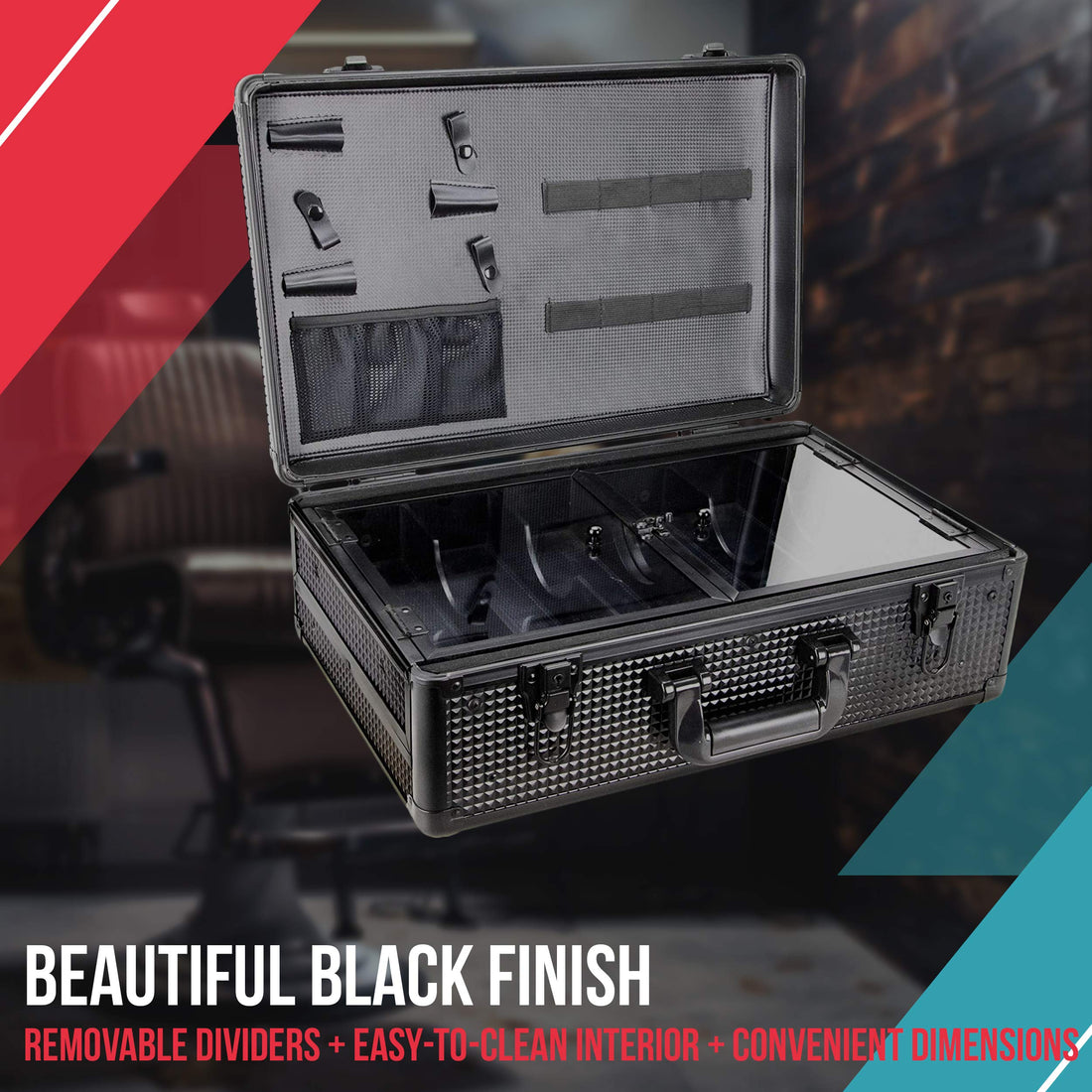 Ver Beauty Professional Barber Case, Stylist Tool Box Organizer & Traveling Suitcase, Black Ice Cube