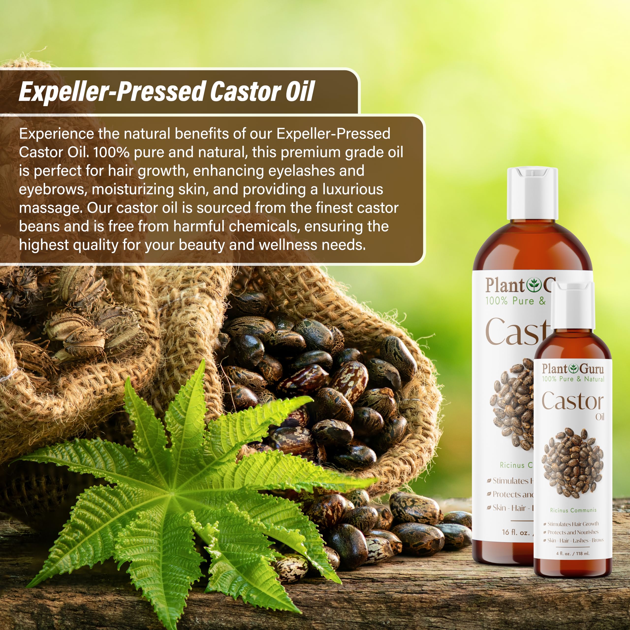 Castor Oil 4 fl. oz. Unrefined, 100% Pure Natural Hexane-Free, USP Grade, Hair Growth, Eyebrows and Eyelashes. Skin, Face and Body Moisturizer.