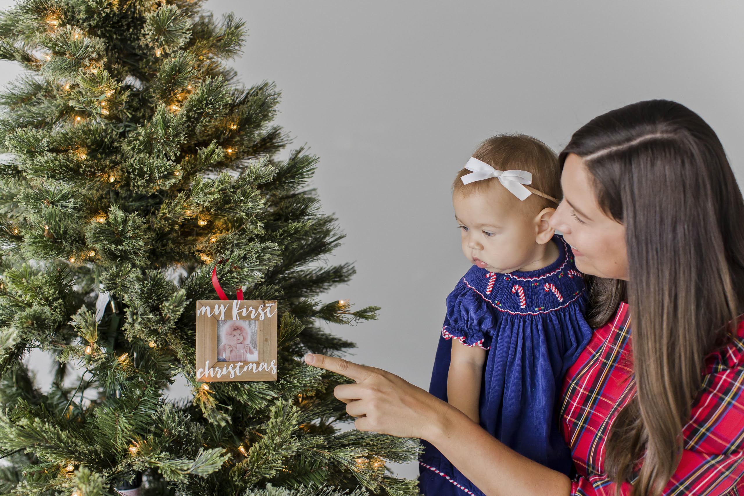 Pearhead Baby’s First Christmas Wooden Picture Frame Ornament, Newborn Milestone Keepsake Photo, Holiday Gift For New and Expecting Parents, Rustic My First Christmas Ornament