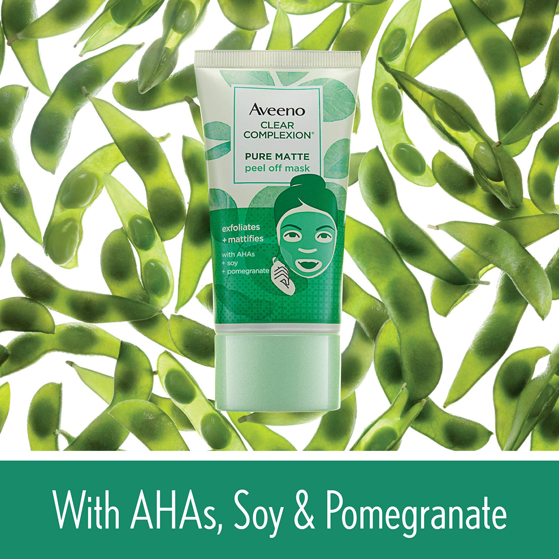 Aveeno Clear Complexion Pure Matte Peel Off Face Mask with Alpha Hydroxy Acids, Soy & Pomegranate for Clearer-Looking Skin, Non-Comedogenic, Paraben- & Phthalate-Free, 2.0 oz