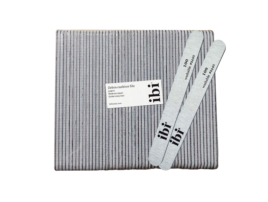 IBI 100 Zebra Cushion File | Grit 100/100 | Washable and Disinfectable (50PCS)