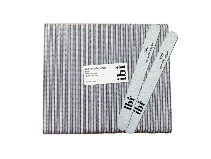 IBI 100 Zebra Cushion File | Grit 100/100 | Washable and Disinfectable (50PCS)
