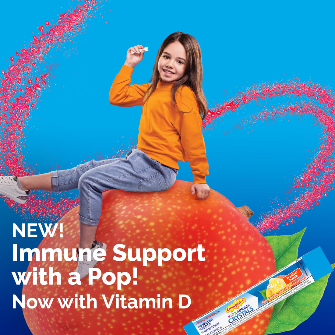 Emergen-C Kidz Immune Plus Crystals, Stocking Stuffer, On-The-Go Immune Support Supplement with Vitamin C, Vitamin D, B Vitamins, Zinc and Manganese, Tropical Punch - 28 Stick Packs
