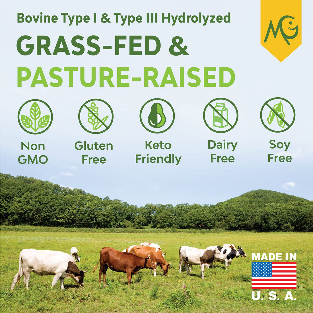 MariGold Grass-fed Collagen Peptides Powder Peanut Butter 1LB - 100% Pure, Type I & III Bovine Hydrolyzed Collagen, Non-GMO, Hormone Free, Soy Free, Gluten Free, Dairy Free, Keto-Friendly