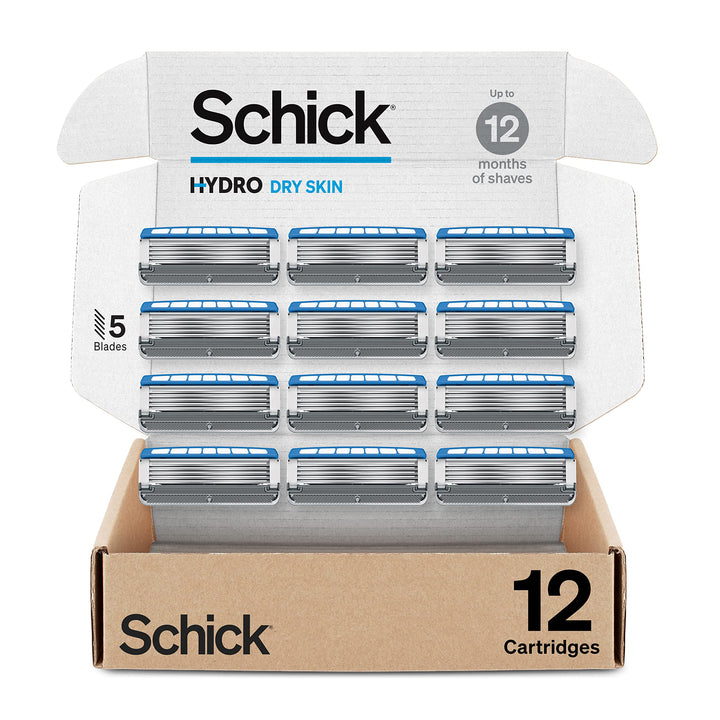 Schick Hydro Dry Skin Razor Refills, 12ct | Razor Blades Refills, Razor Blades for Men, Shaving Blades for Men, Hydro Razor Blades Refill, 5 Blade Razor Men, 12 Refills