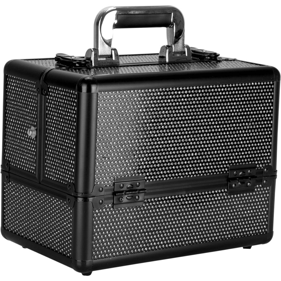 Sunrise 4 Tiers Expandable Trays Makeup Train Case Shoulder Strap Key-Lock, Black Krystal