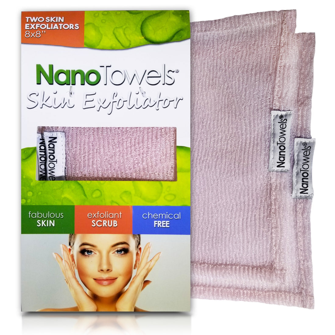 Nano Towels Skin Exfoliating Cleanser | Personal Microdermabrasion Face Wash, Pore Toner & Body Scrub Cloth | Chemical Free Dead Skin and Blackhead Remover. Korean Skin Care Secret. 2 Exfoliators