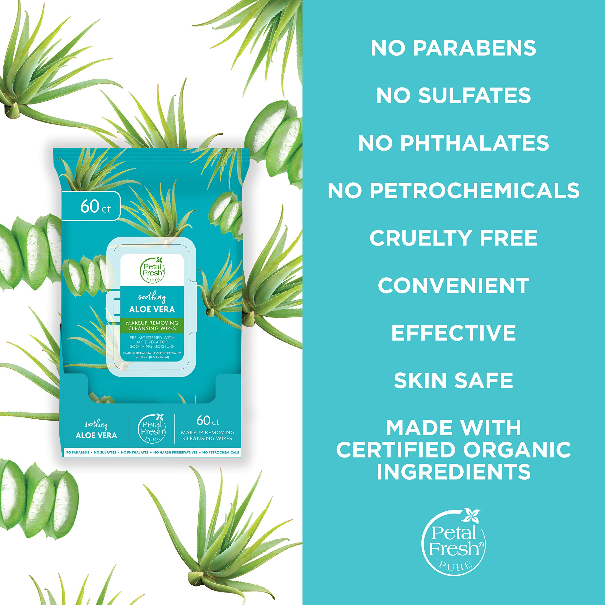 Petal Fresh White Radiance Brightening Moisturizing Facial Cleansing Wipes, Aloe Vera, 15.9 Ounce