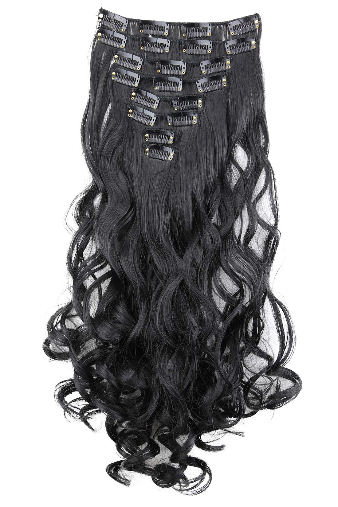 PRETTYSHOP Clip In Hair Extensions 24 120g Set 7pcs Full Head Hairpiece Curled Wavy Heat-Resisting (jet black 1)
