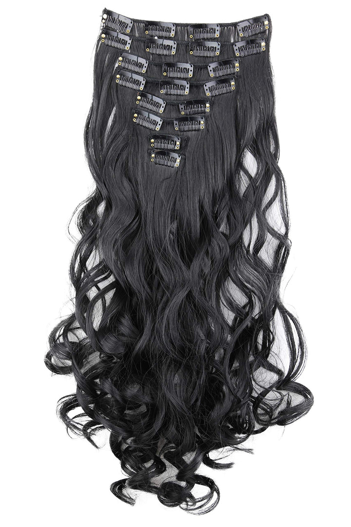 PRETTYSHOP Clip In Hair Extensions 24 120g Set 7pcs Full Head Hairpiece Curled Wavy Heat-Resisting (jet black 1)