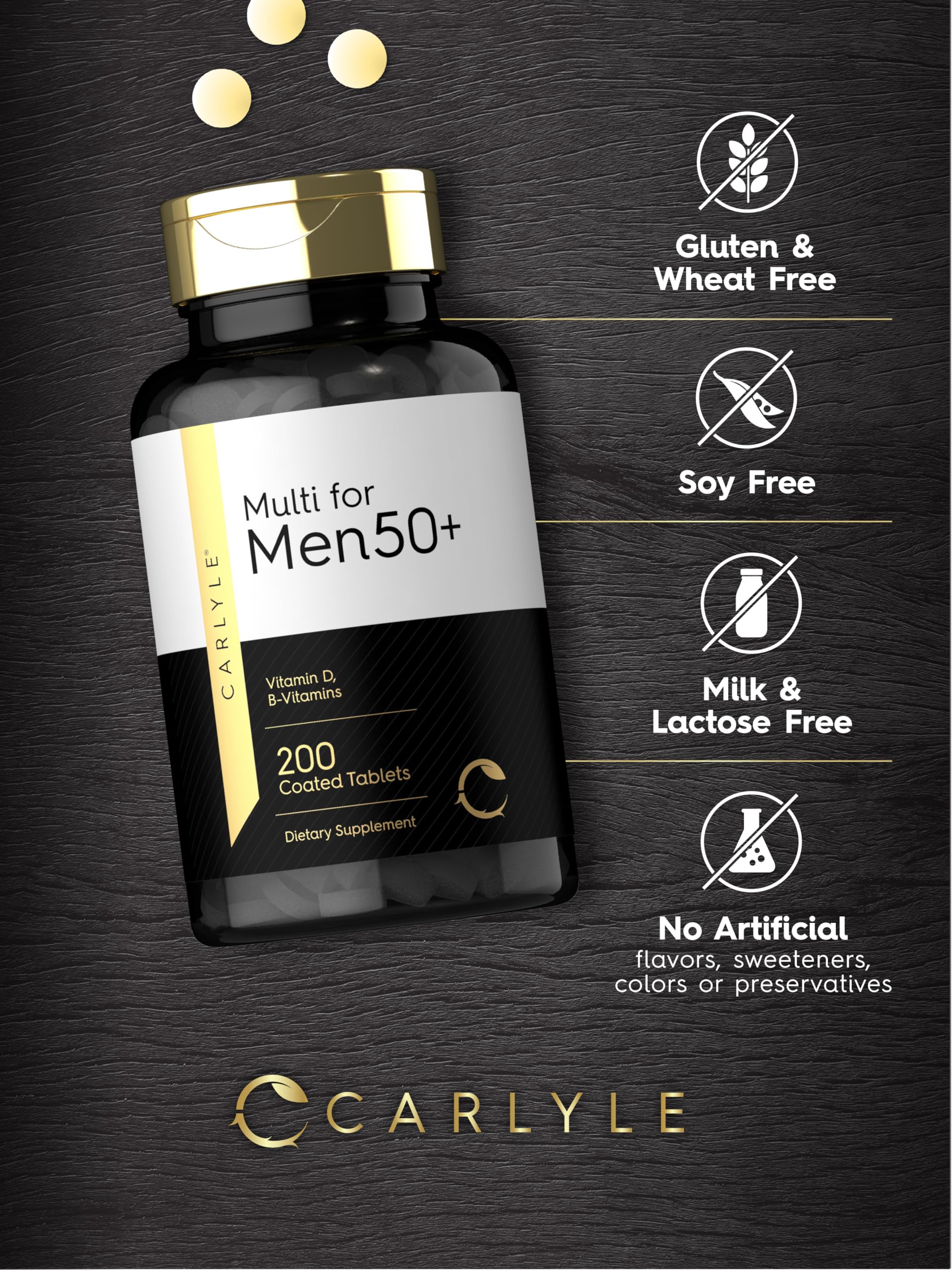 Carlyle Multivitamin for Men Over 50 Plus | 200 Count | with B Vitamins, Vitamin D, Magnesium & Zinc | Gluten Free Supplement