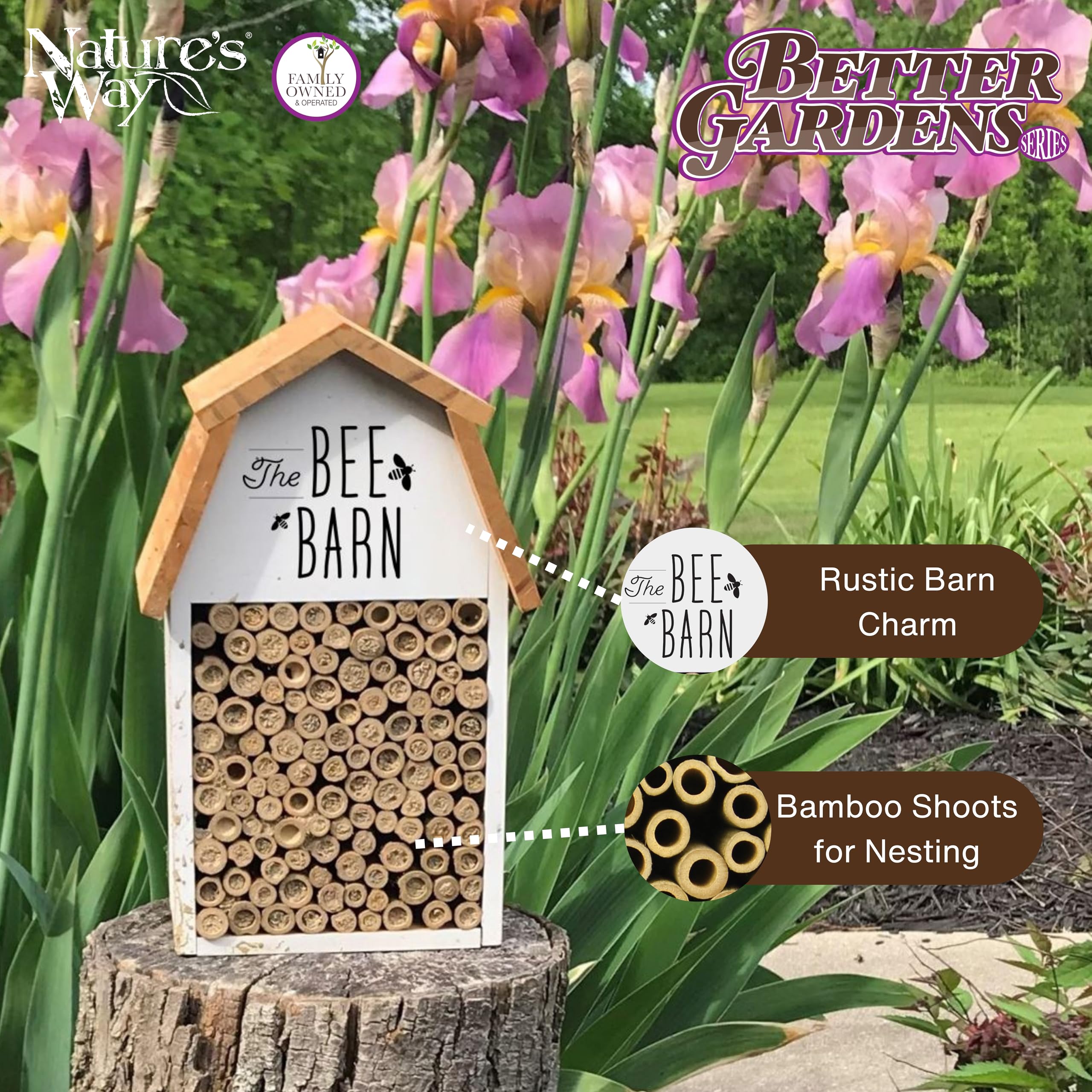 Nature's Way Wooden Bee House for Outdoor Décor, Beneficial Insects and Pollinators, Mason Bee, Leafcutter Bee, White