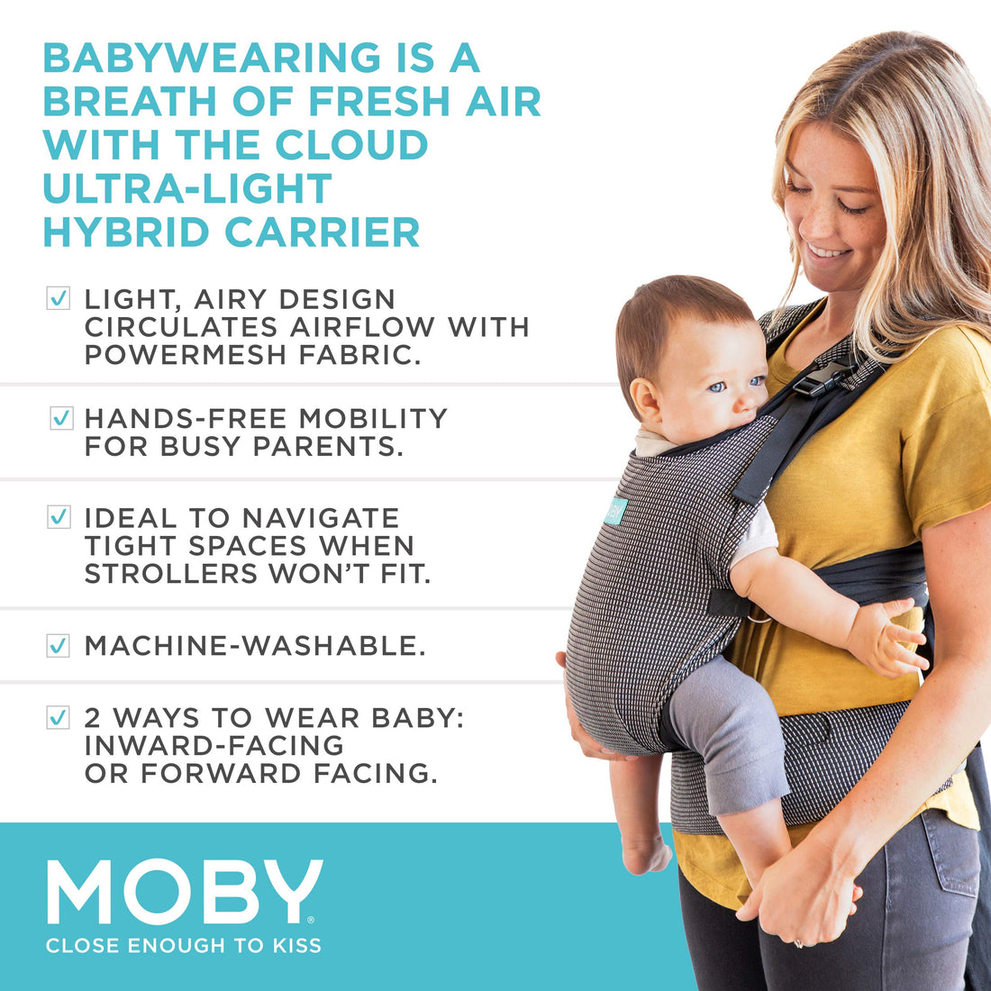 Moby Cloud Ultra-Light Hybrid Carrier | Baby Carrier for Mothers, Fathers and Caregivers | Baby Carrier Newborn to Toddler | Baby Holder Can Carry Infants up to 33 lbs | Lightweight | High Rise
