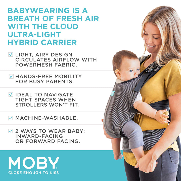 Moby Cloud Ultra-Light Hybrid Carrier | Baby Carrier for Mothers, Fathers and Caregivers | Baby Carrier Newborn to Toddler | Baby Holder Can Carry Infants up to 33 lbs | Lightweight | High Rise