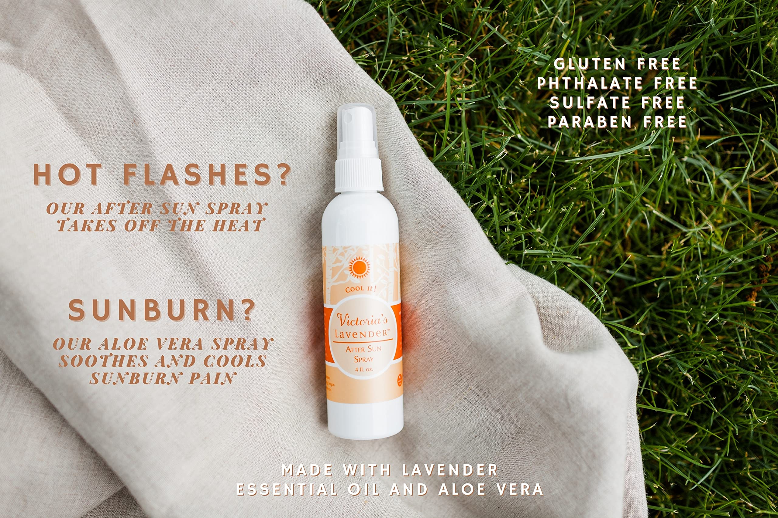 Victoria's Lavender Organic Aloe Vera Spray - For Sunburn, Hot Flashes & Post Workout Cooling, Contains Aloe Vera Gel & Pure Lavender Essential Oil, Refreshing Spray Moisturizer for Body - 4 fl oz