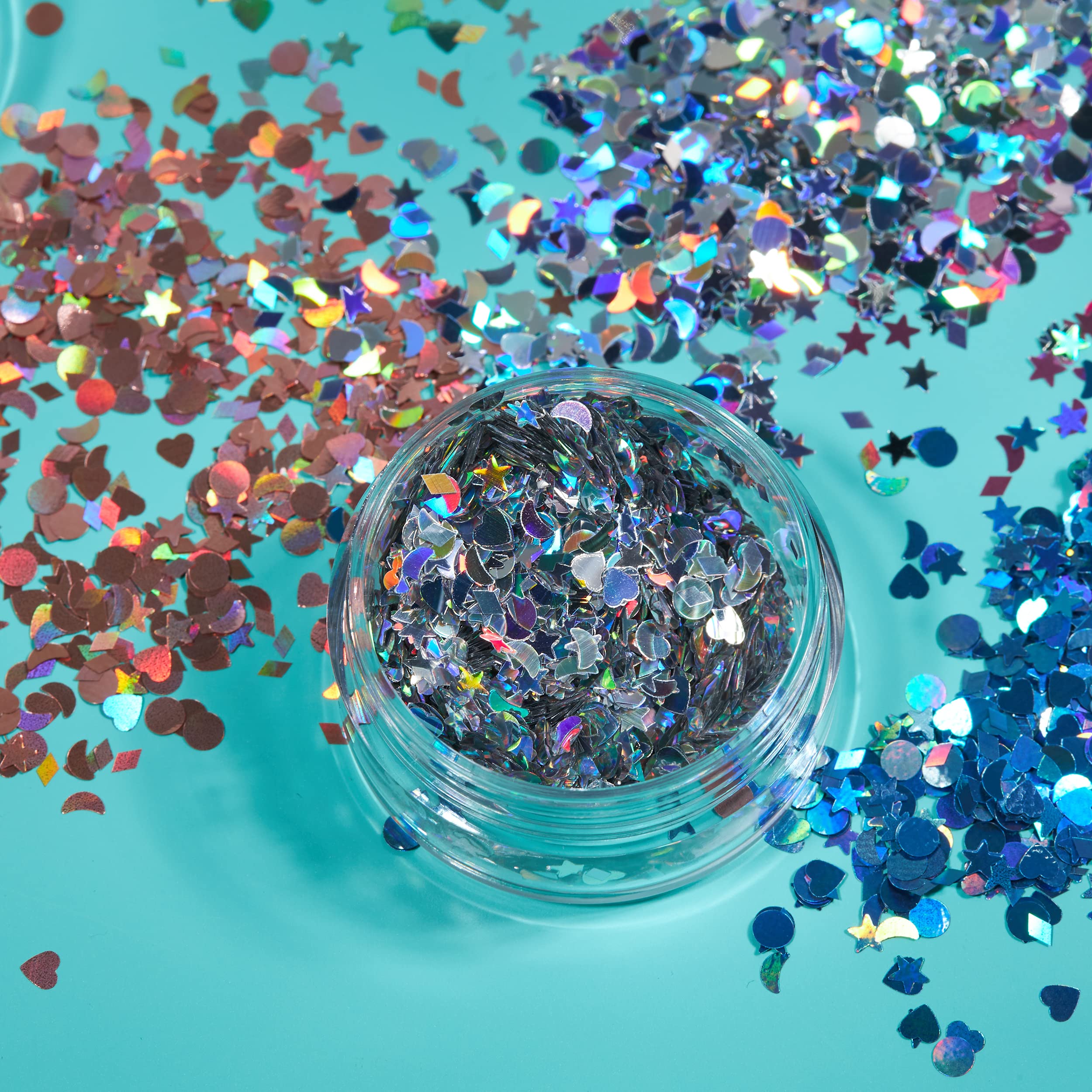 Holographic Glitter Shapes by Moon Glitter – 100% Cosmetic Glitter for Face, Body, Nails, Hair and Lips - 0.10oz - Set of 5 colours