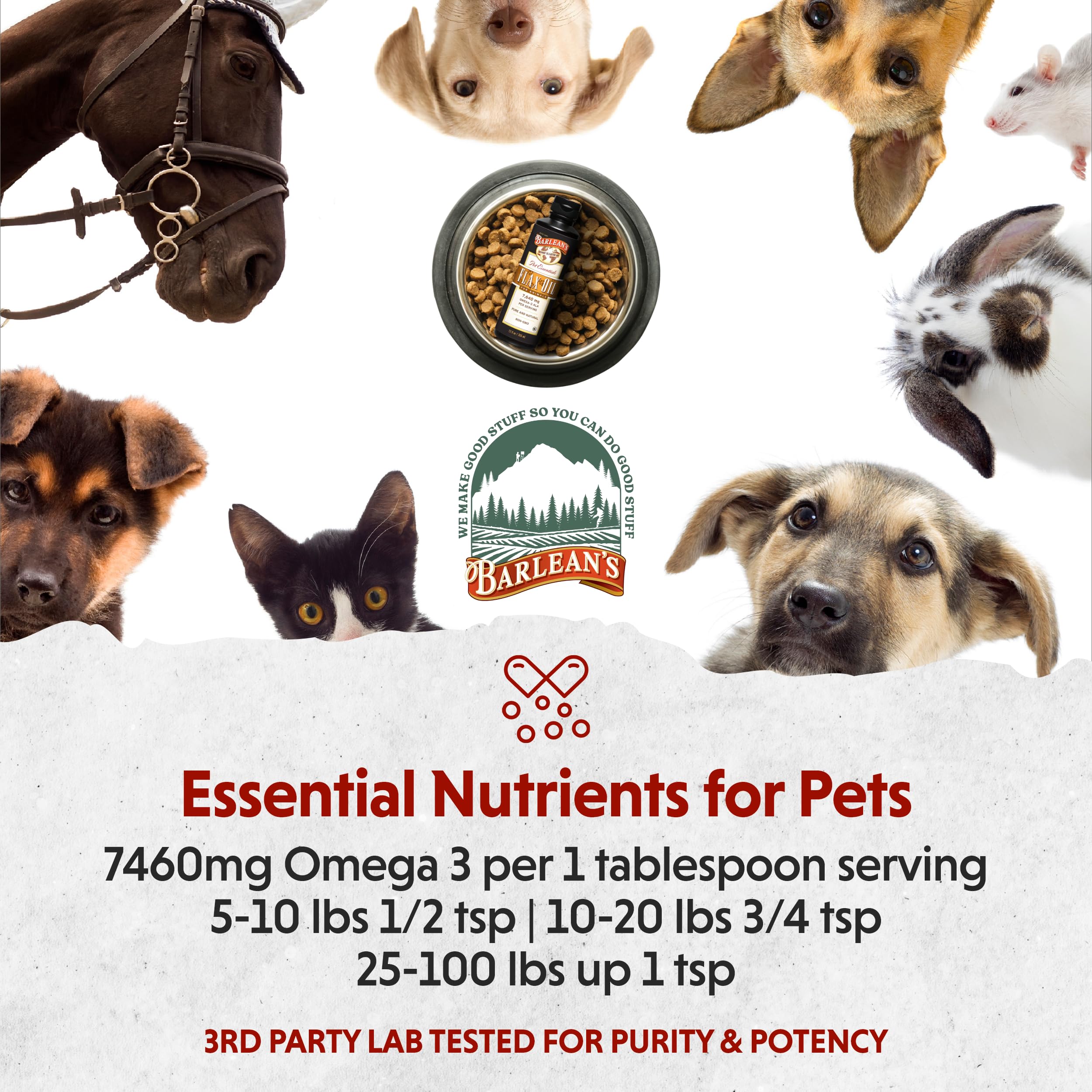 Barlean's Flaxseed Oil for Animals, Pet Essential Liquid Omega 3 Fatty Acids Cat and Dog Oil Supplements for Skin and Coat, Omega 3 for Dogs, Cats and Other Pets, 12 oz