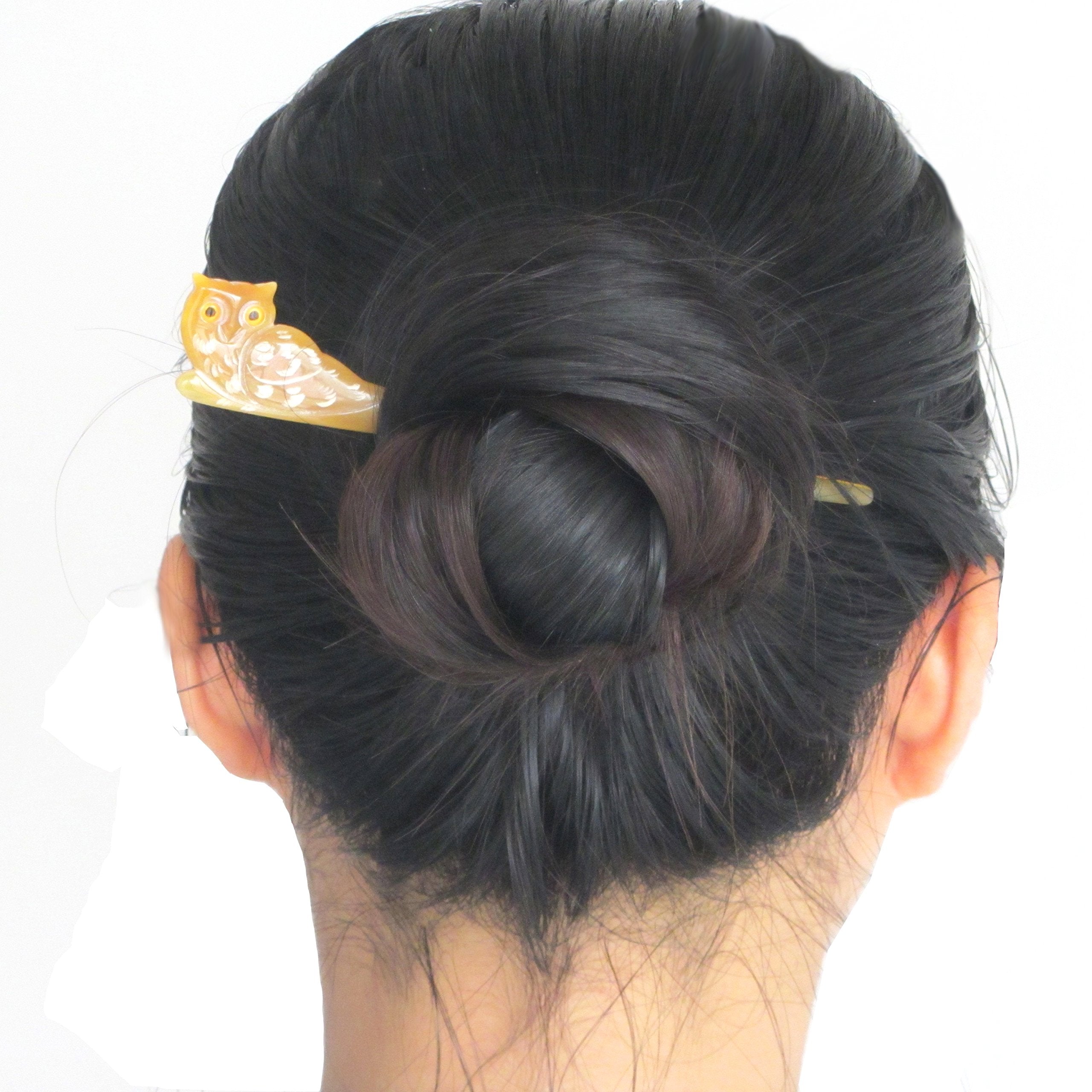 Marycrafts Translucent Owl Buffalo Horn Left Hand Hair Stick, Hairstick, Hair Pin, Hairpin, Hair Accessories, Handmade 6.10