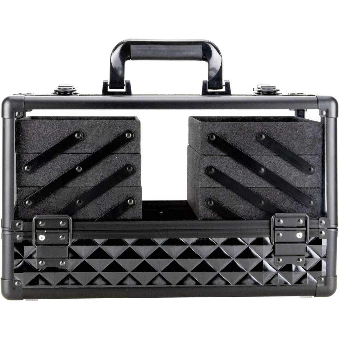 Ver Beauty Professional Jewelry & Makeup Organizer, 3.8mm Heavy Duty Acrylic Travel Case with 6 Extendable Trays and Keylocks, Black Diamond