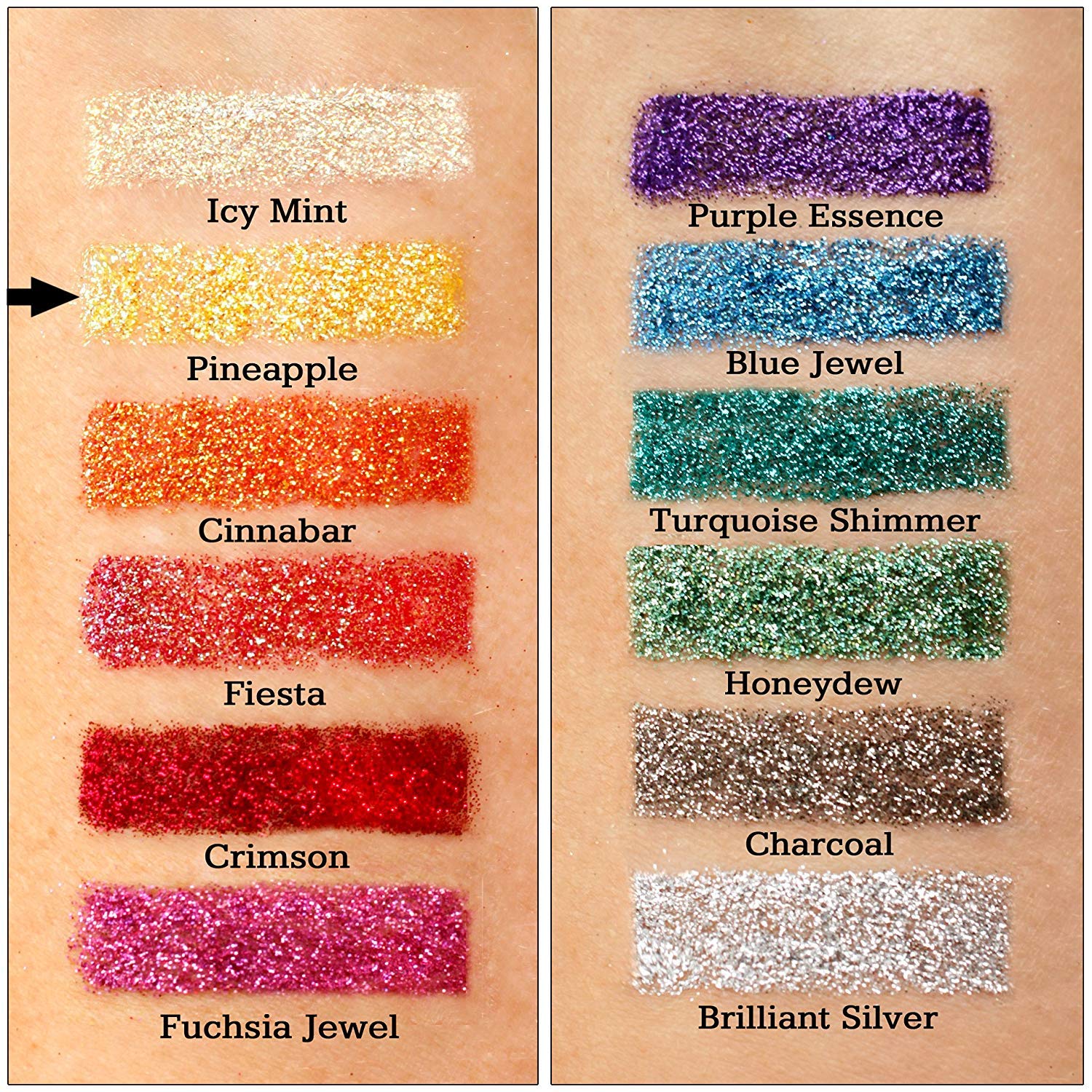 GLITTIES - Pineapple - Cosmetic Grade Extra Fine (.006) Loose Glitter Powder Safe for Skin! Perfect for Makeup, Body Tattoos, Face, Hair, Lips, Soap, Lotion, Nail Art - (10 Gram Jar)