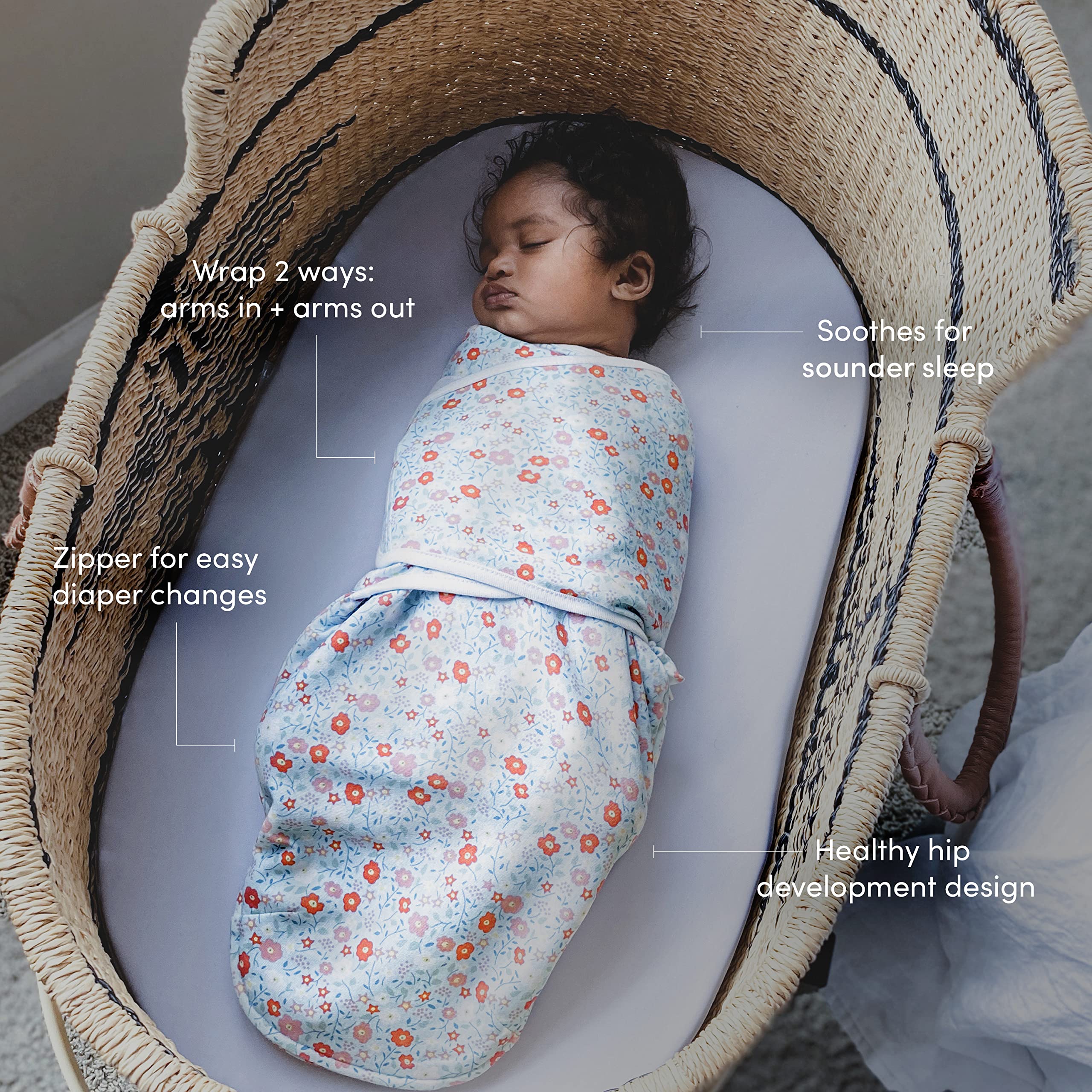 aden + anais Essentials Easy Swaddle Wrap Quick Change with Bottom Zipper, Snug Cotton Knit Baby Wrap Swaddle Blanket for Newborns, TOG 1.0, 3-Pack, Disney Princess, 0-3 Months, Small/Medium