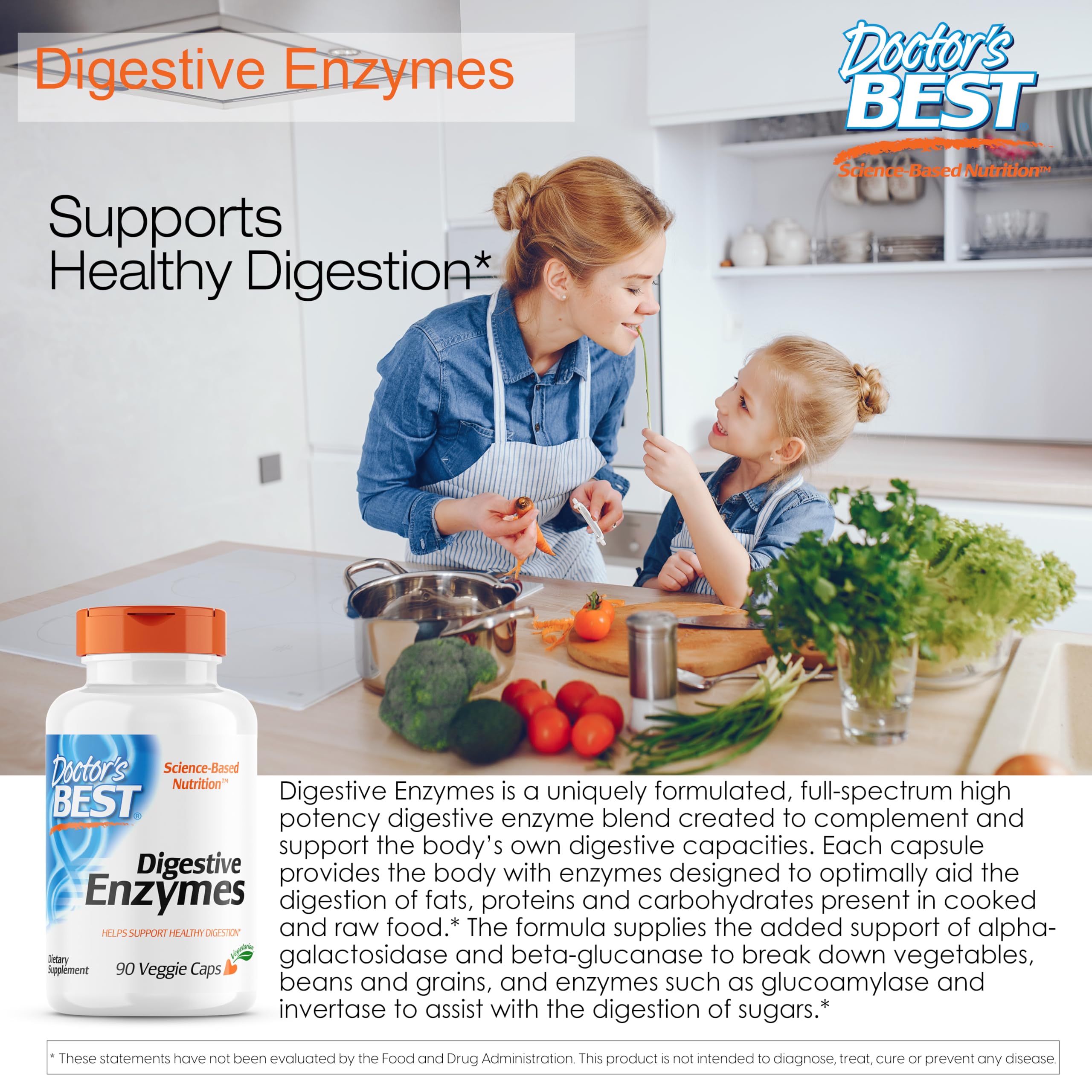Doctor's Best Digestive Enzymes Non-GMO Vegetarian Gluten Free, 90 Veggie Caps