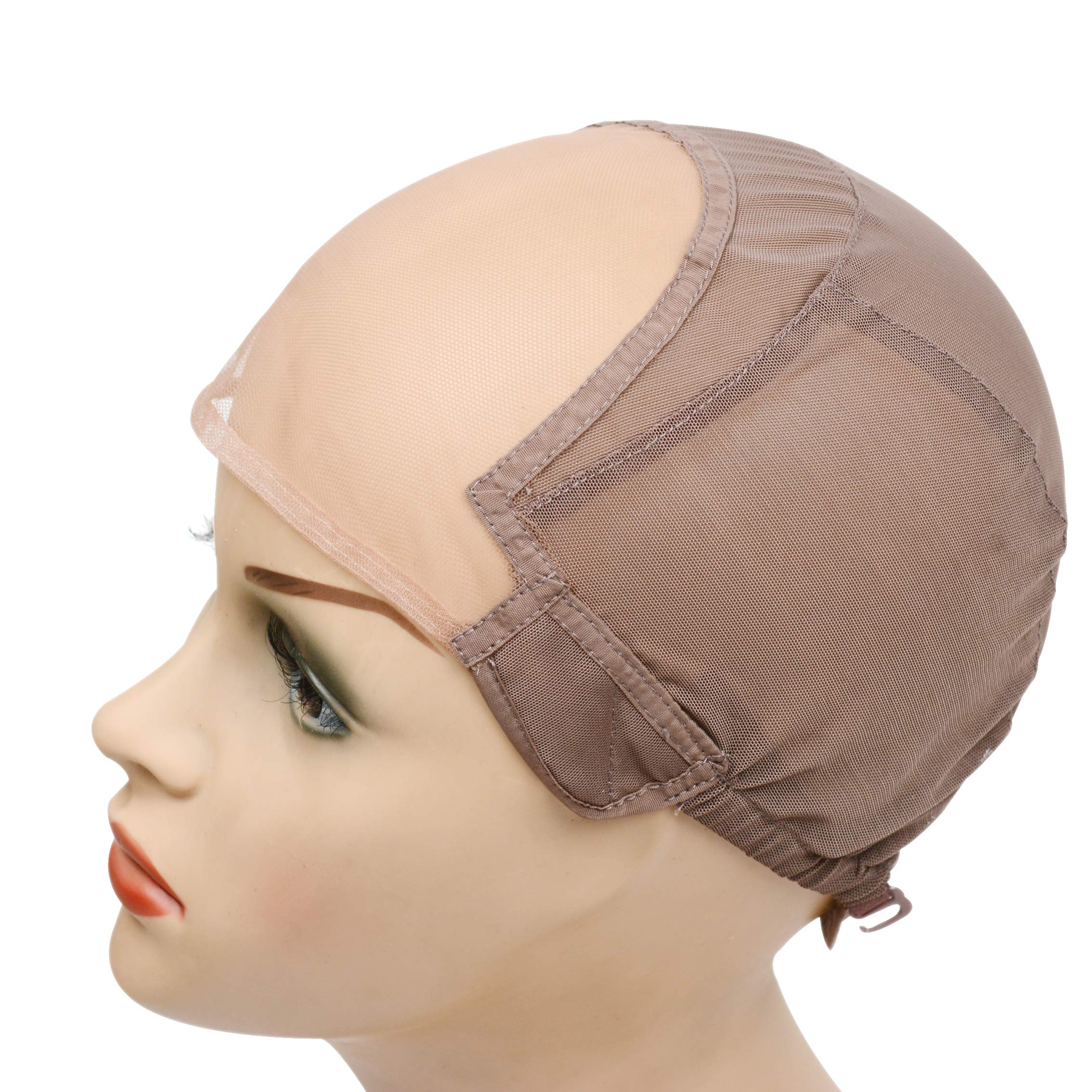 Wig Cap Stretch to Ear Wig Cap U Part Wig Cap with Adjustable Straps for Making Wigs (Brown M 22 Inch)
