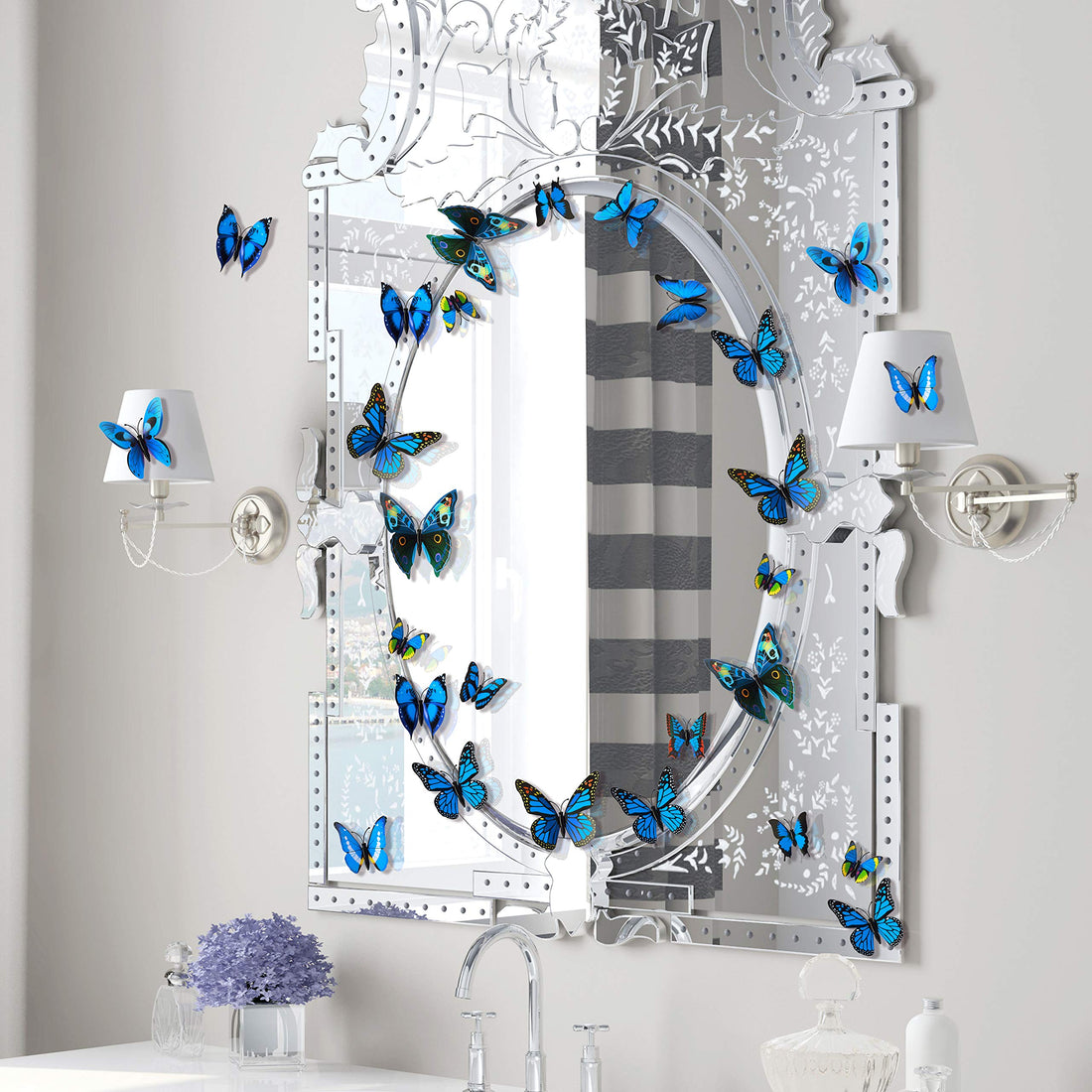 24pcs 3D Vivid Special Man-Made Lively Butterfly Art DIY Decor Wall Stickers Decals Nursery Decoration, Bathroom Décor, Office Décor, 3D Wall Art, 3D Crafts for Wall Art Kids Room Bedroom