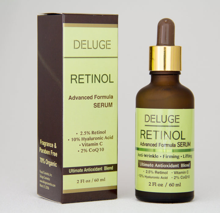 Retinol Serum Advanced Formula with Vitamin C, Hyaluronic Acid, CoQ10, Antioxidant Blend. Anti-aging, Firming & Lifting, Excellent for Sensitive Skin. 70% ORGANIC.