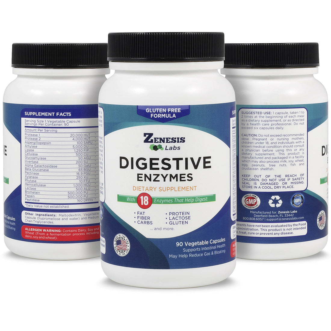 Zenesis Labs Digestive Enzymes - with Amylase, Bromelain, Protease, Lipase, & 14 Other Enzymes - 90 Capsules