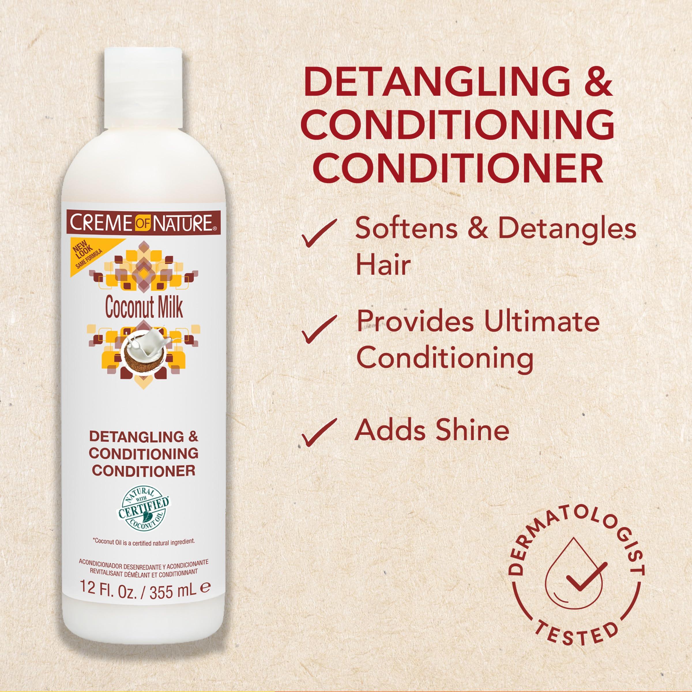 Conditioner with Coconut Milk by Creme of Nature, Detangling and Conditioning Formula for Normal Hair 12, Fl Oz