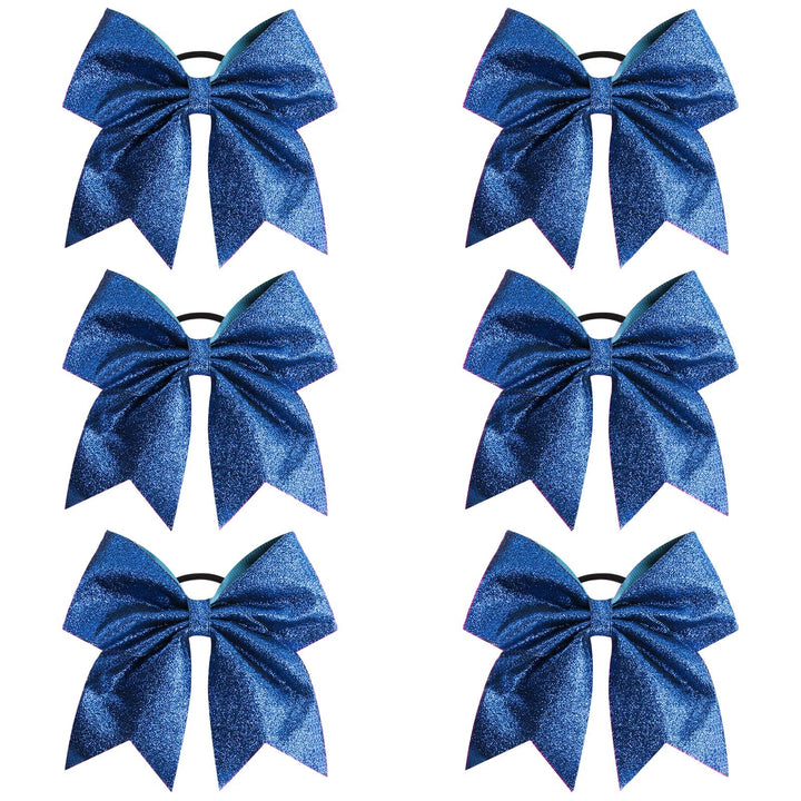 Oaoleer 6PCS 7 Large Glitter Cheer Hair Bows Ponytail Holder Elastic Band Handmade for Cheerleading Teen Girls College Sports (Navy Blue)